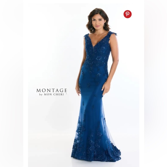 Montage by Mon Cheri Dresses & Skirts - Montage by Mon Cheri M534 - Beaded Tulle Mother of the bride Navy Gown  size 10